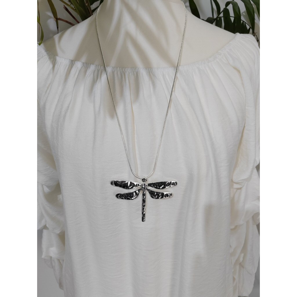 Dragon Fly Long Necklace - Silver