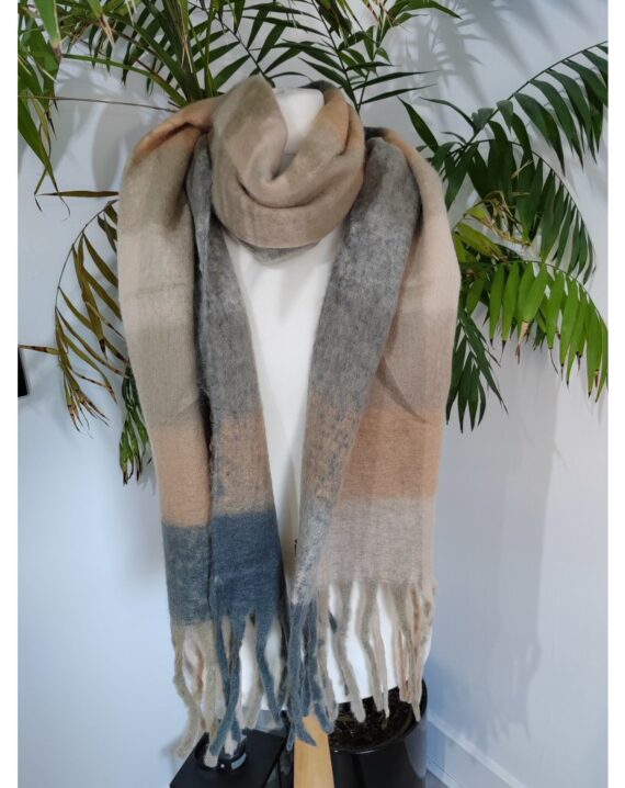 Checked Multi Coloured Blanket Scarf - Beige