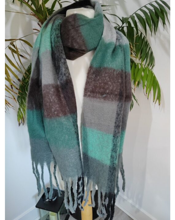 Checked Multi Coloured Blanket Scarf - Green