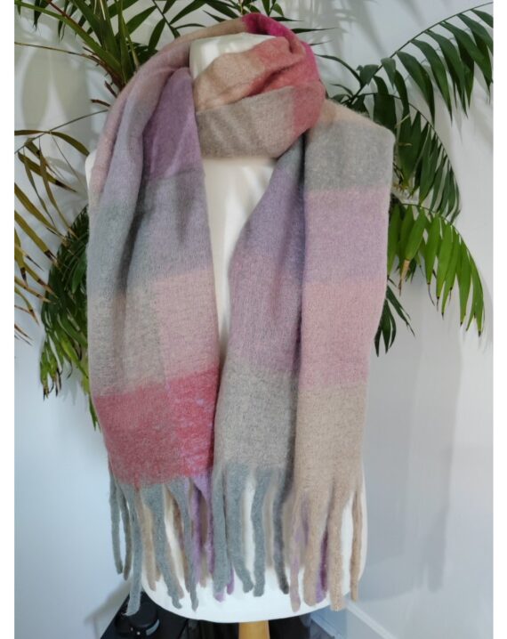 Checked Multi Coloured Blanket Scarf - Pink