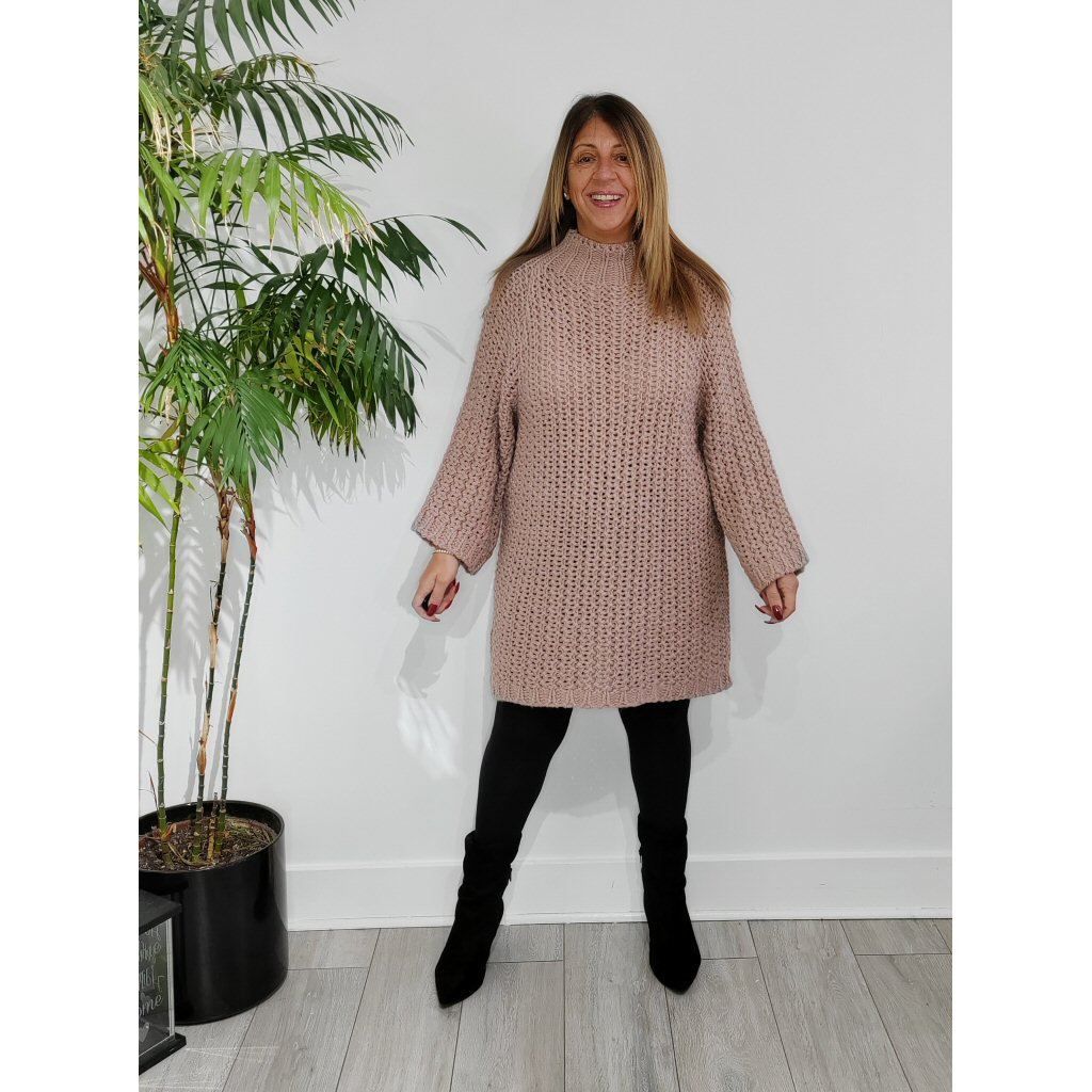 Mary Chunky Knit Jumper Dress - Dusty Pink