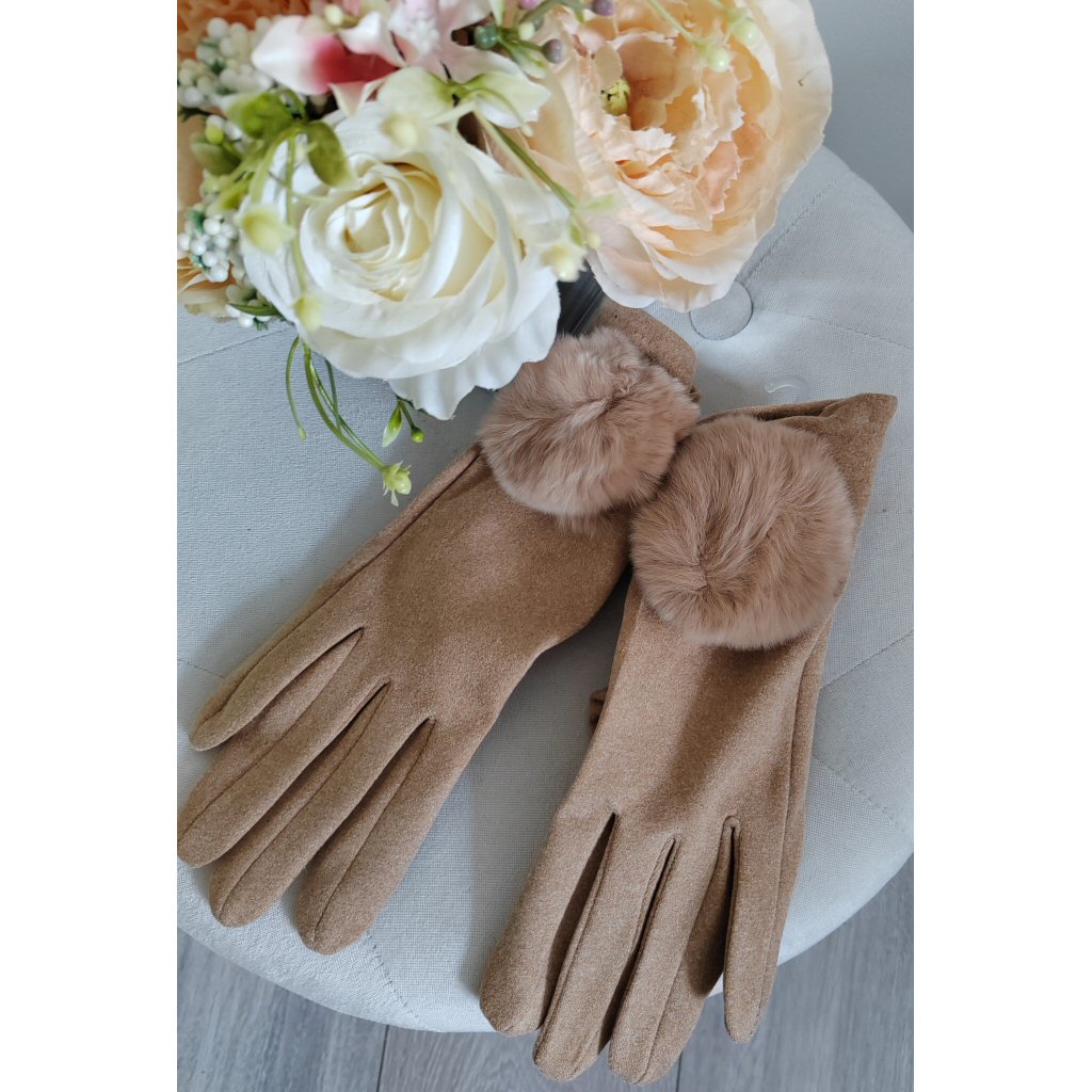 Pom Pom Touch Screen Gloves - Camel