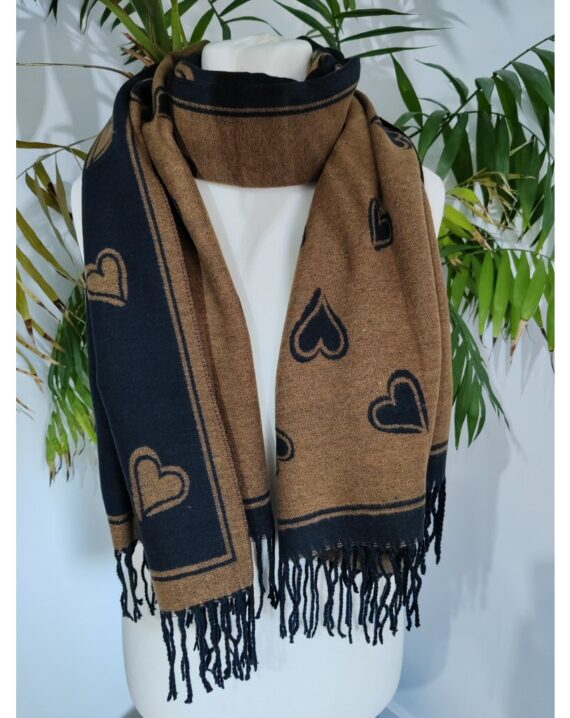 Soft Knit Reversable Heart Scarf - Brown/Black