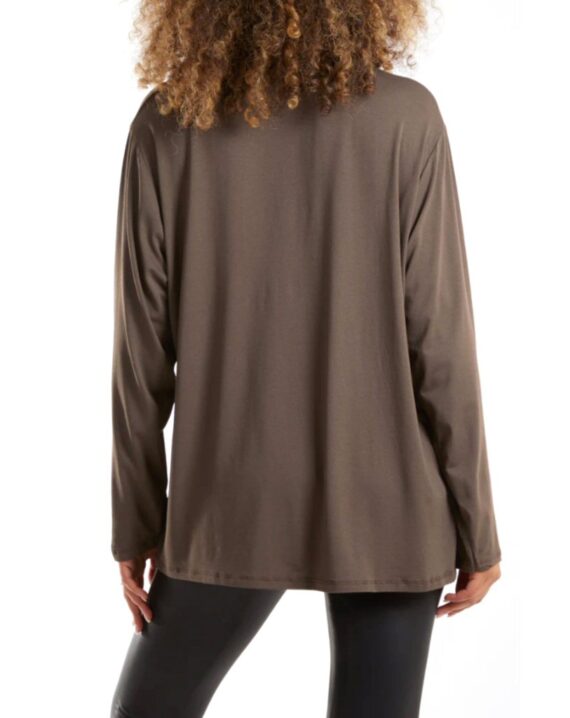 Autumn Ruched Polo Neck Top - Brown Plus Size