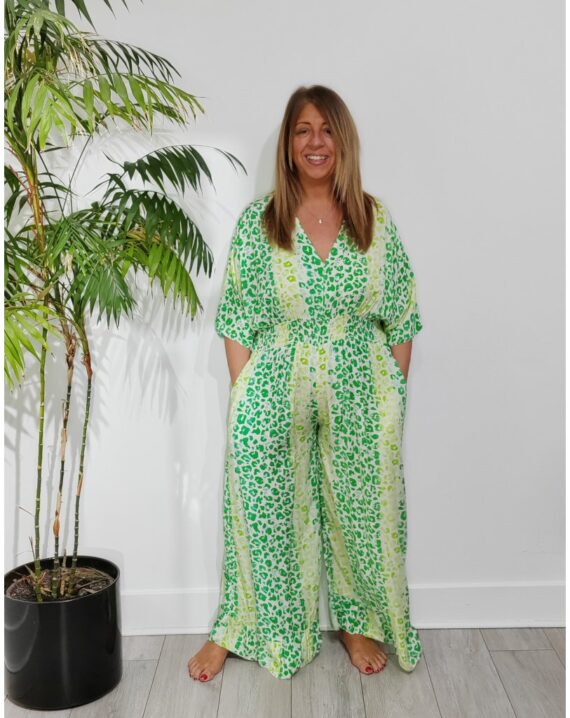 Caroline Leopard Print Jumpsuit - Green