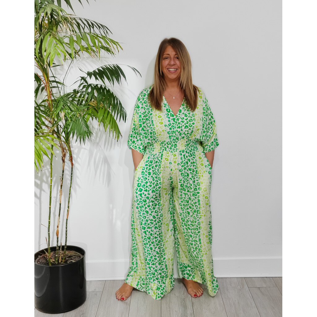 Caroline Leopard Print Jumpsuit - Green