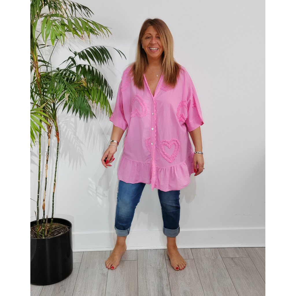 Cathy Embossed Heart Tunic Top - Pink
