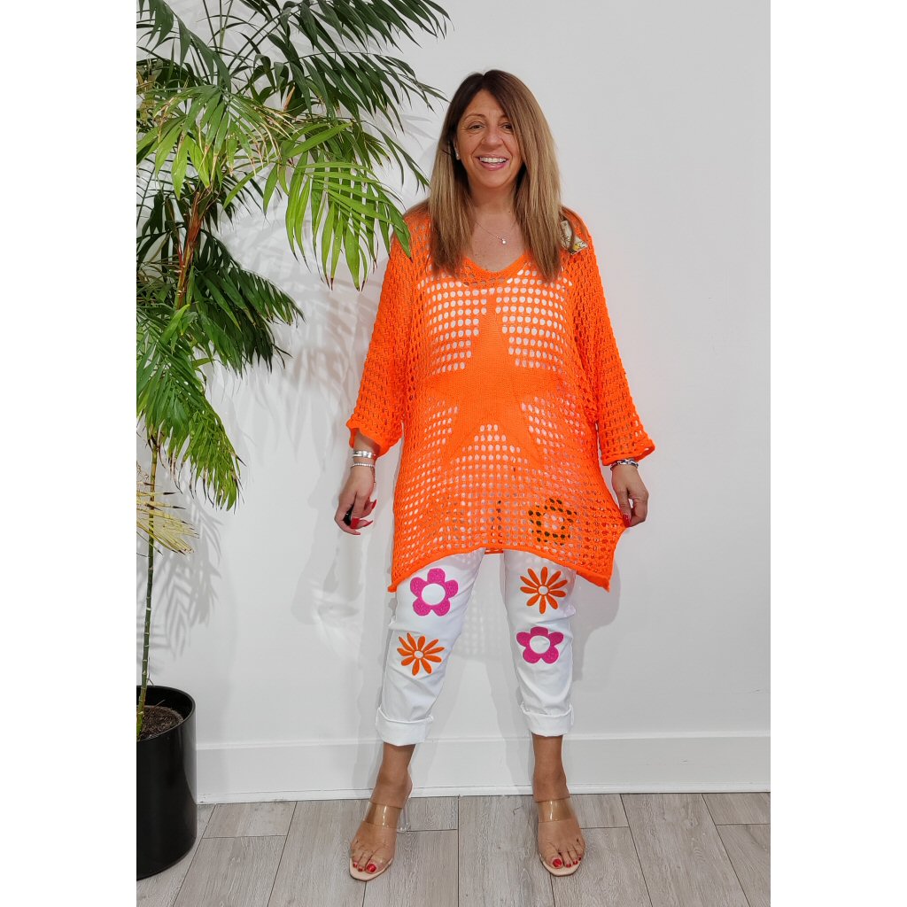 Rachel Crochet Star Jumper - Orange