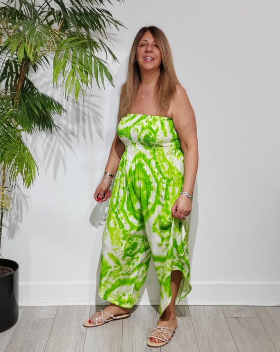 Hayley Tie Dye Print Jumpsuit - Lime