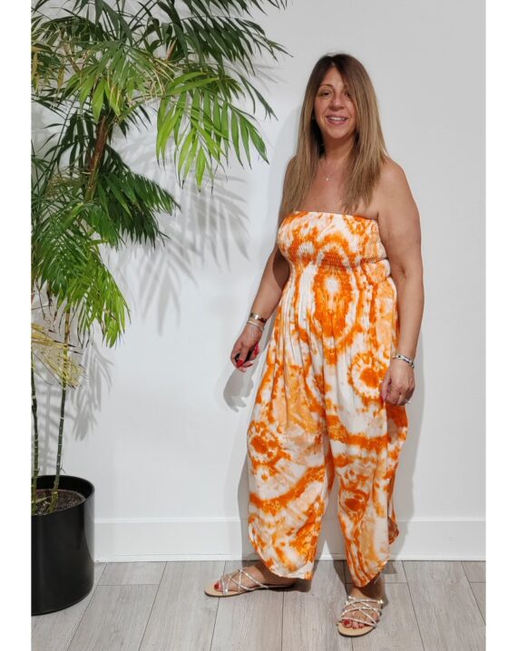 Hayley Tie Dye Print Jumpsuit - Orange