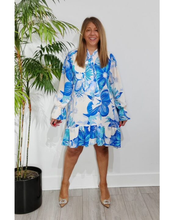 Sandie Tropical Print Dress - Blue