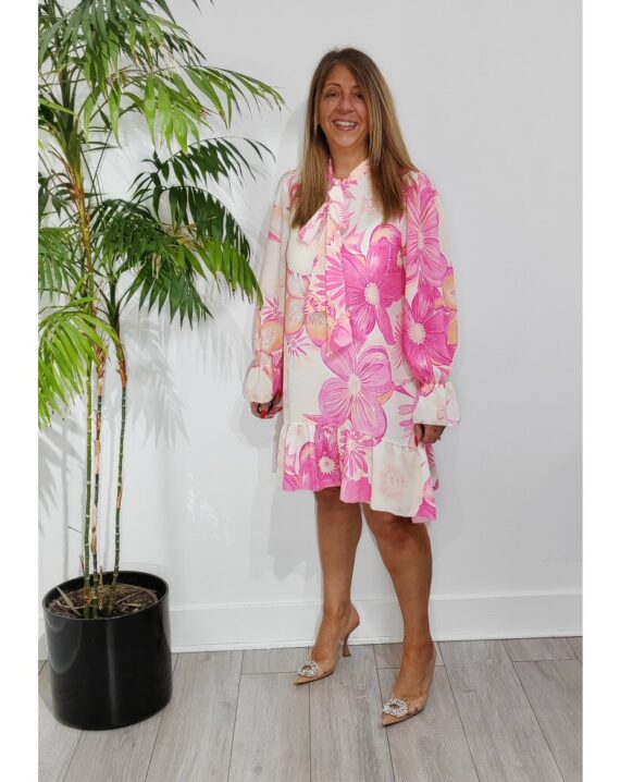 Sandie Tropical Print Dress - Pink