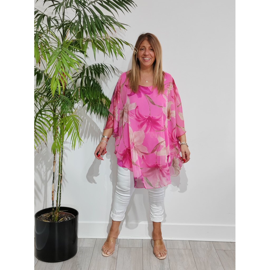 Katie Chiffon Floral Layer Top - Pink