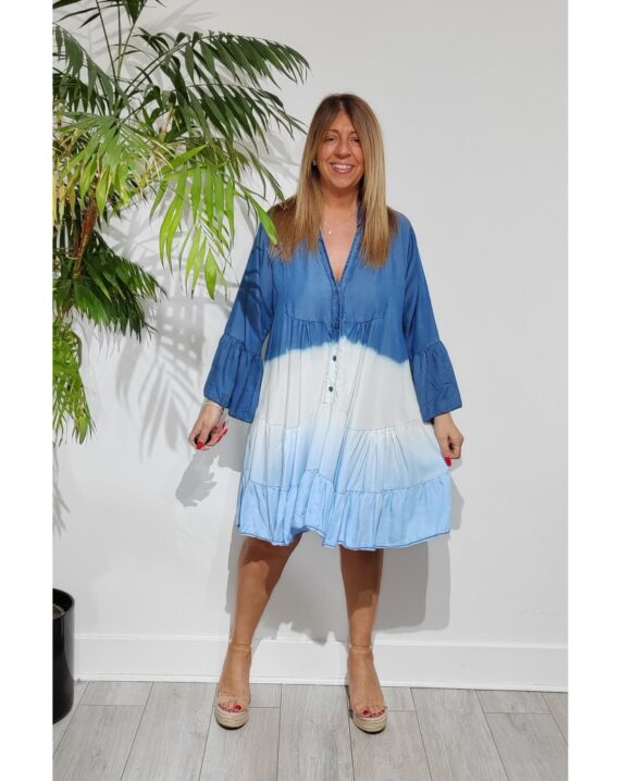 Linda Denim Dip Dye Smock Dress - Blue