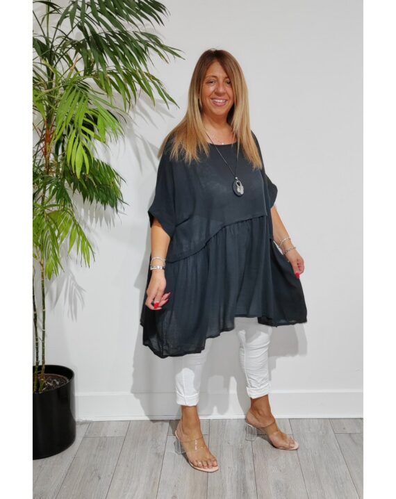 Libby Tunic Top With Necklace - Black