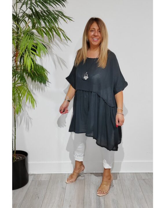 Libby Tunic Top With Necklace - Black