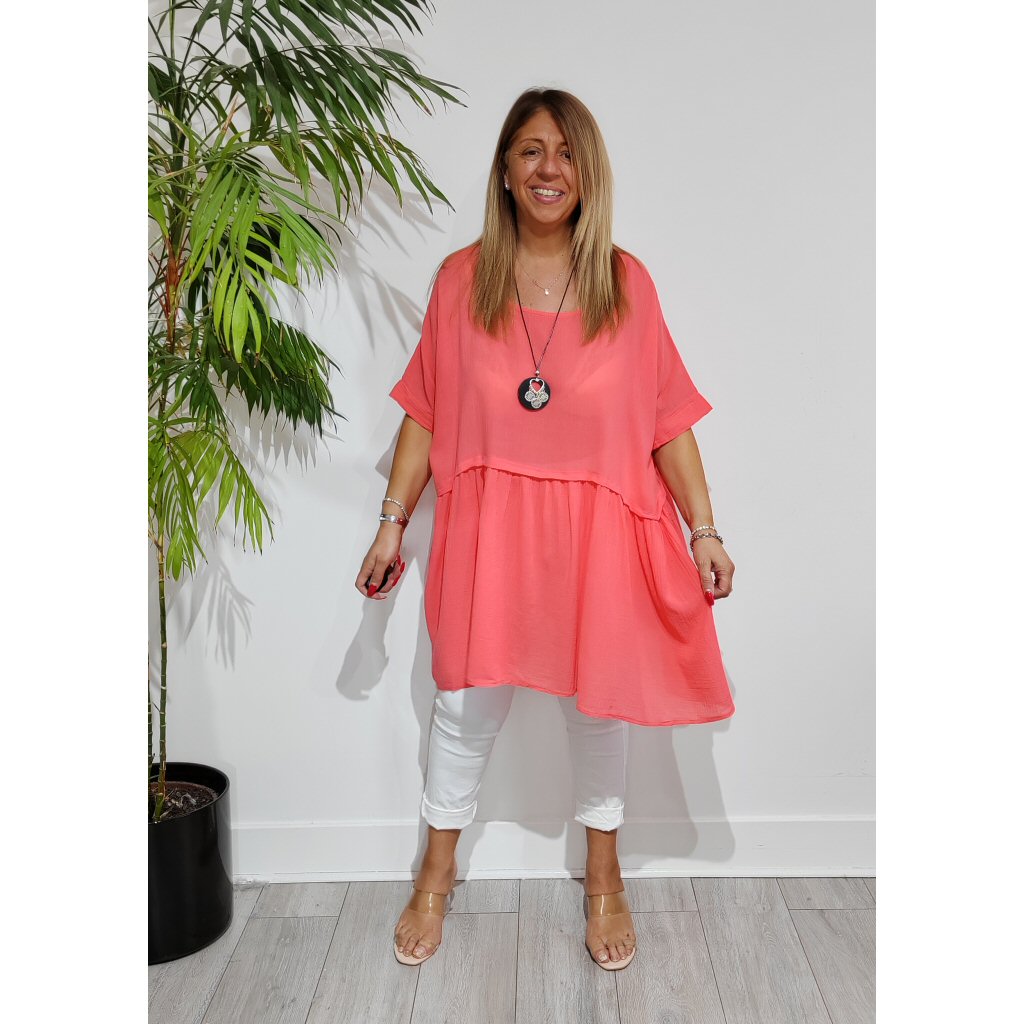 Libby Tunic Top With Necklace - Coral