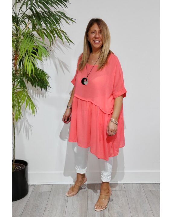 Libby Tunic Top With Necklace - Coral