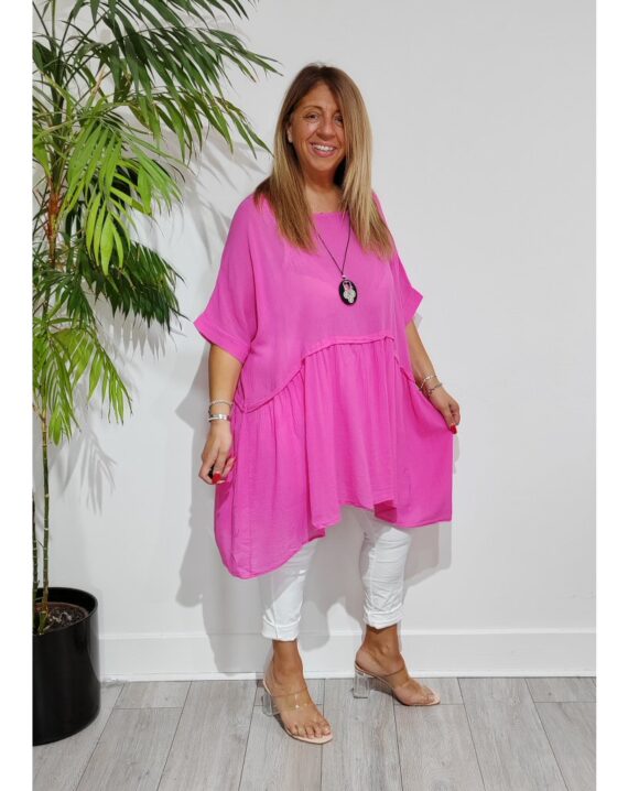 Libby Tunic Top With Necklace - Hot Pink