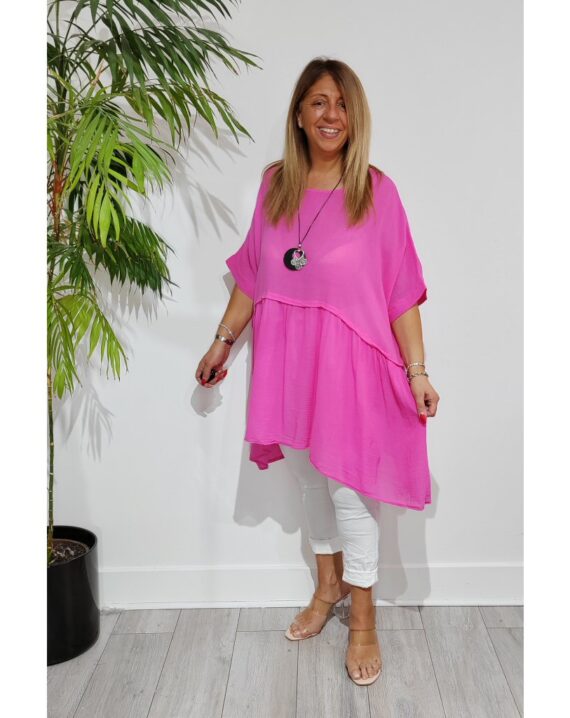 Libby Tunic Top With Necklace - Hot Pink