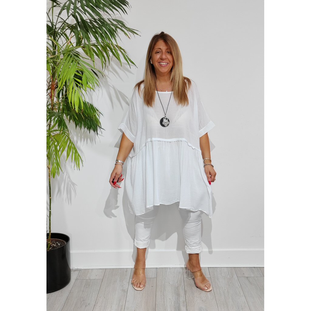 Libby Tunic Top With Necklace - White