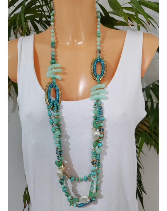 Beaded Layered Necklace - Green