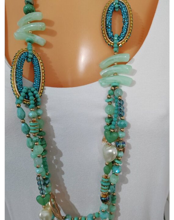 Beaded Layered Necklace - Green