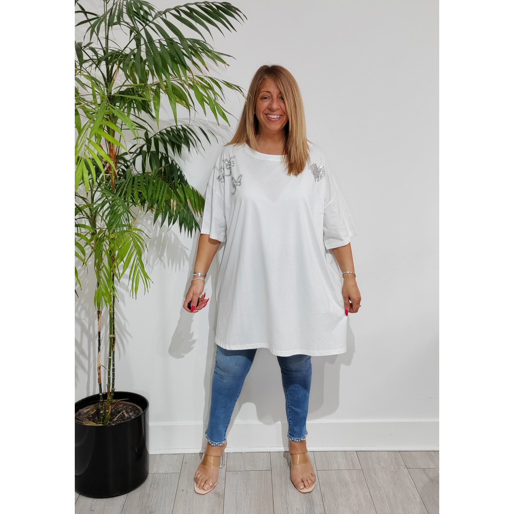 Erica Diamante Oversized T-Shirt - White