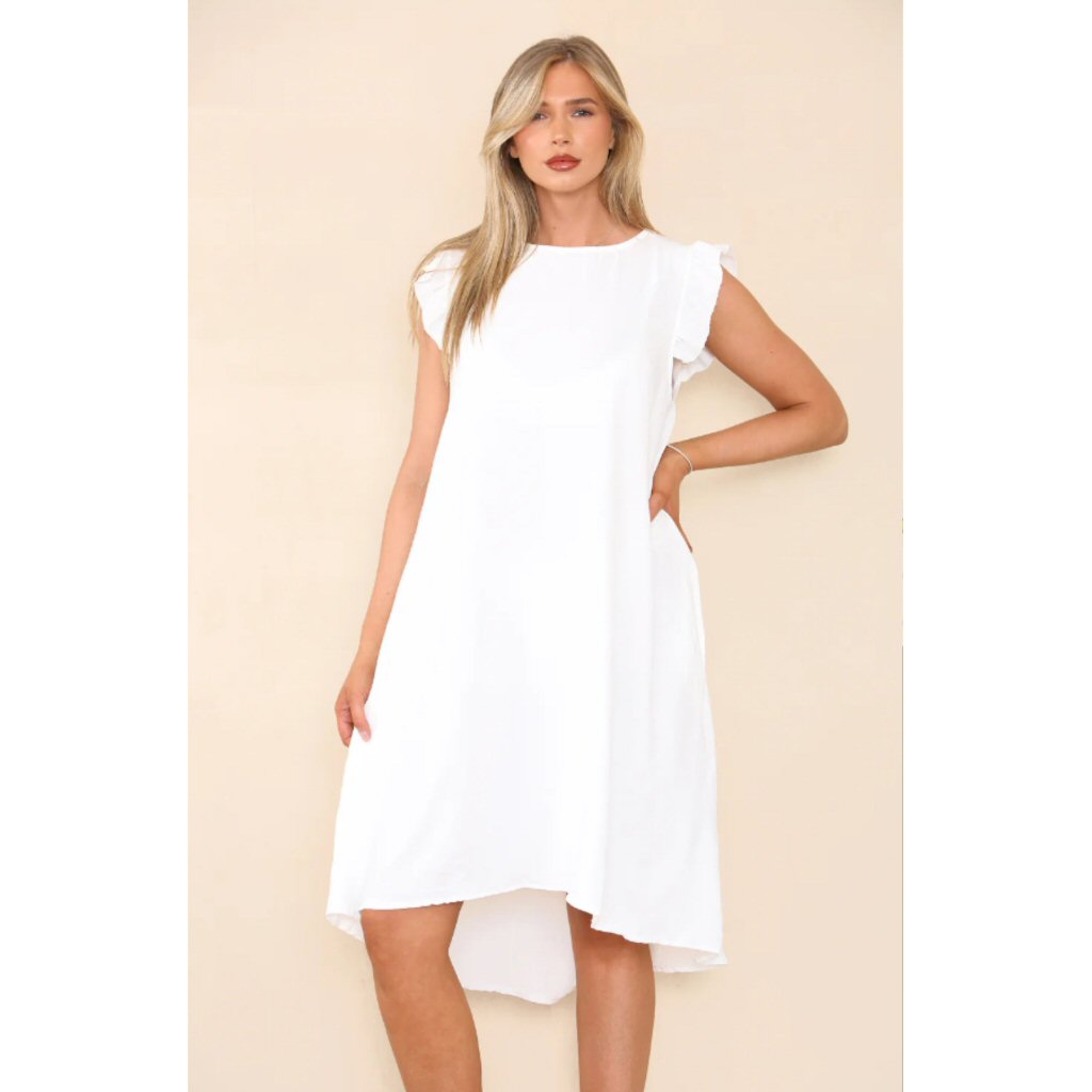 Dina Button Back Dress - White