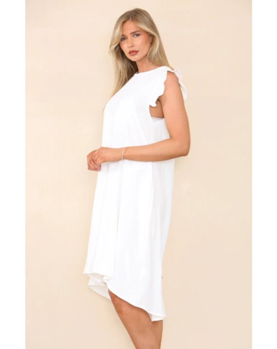 Dina Button Back Dress - White