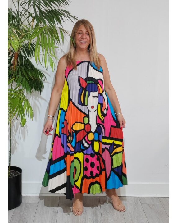 Penelope Pleated Abstract Print Dress - Multi