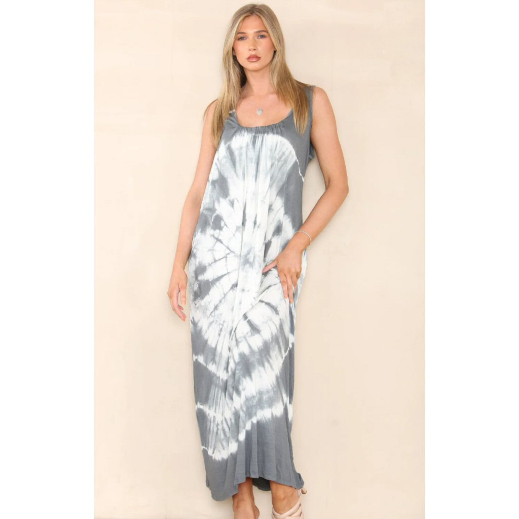 Olivia Tie Dye Maxi Dress - Grey