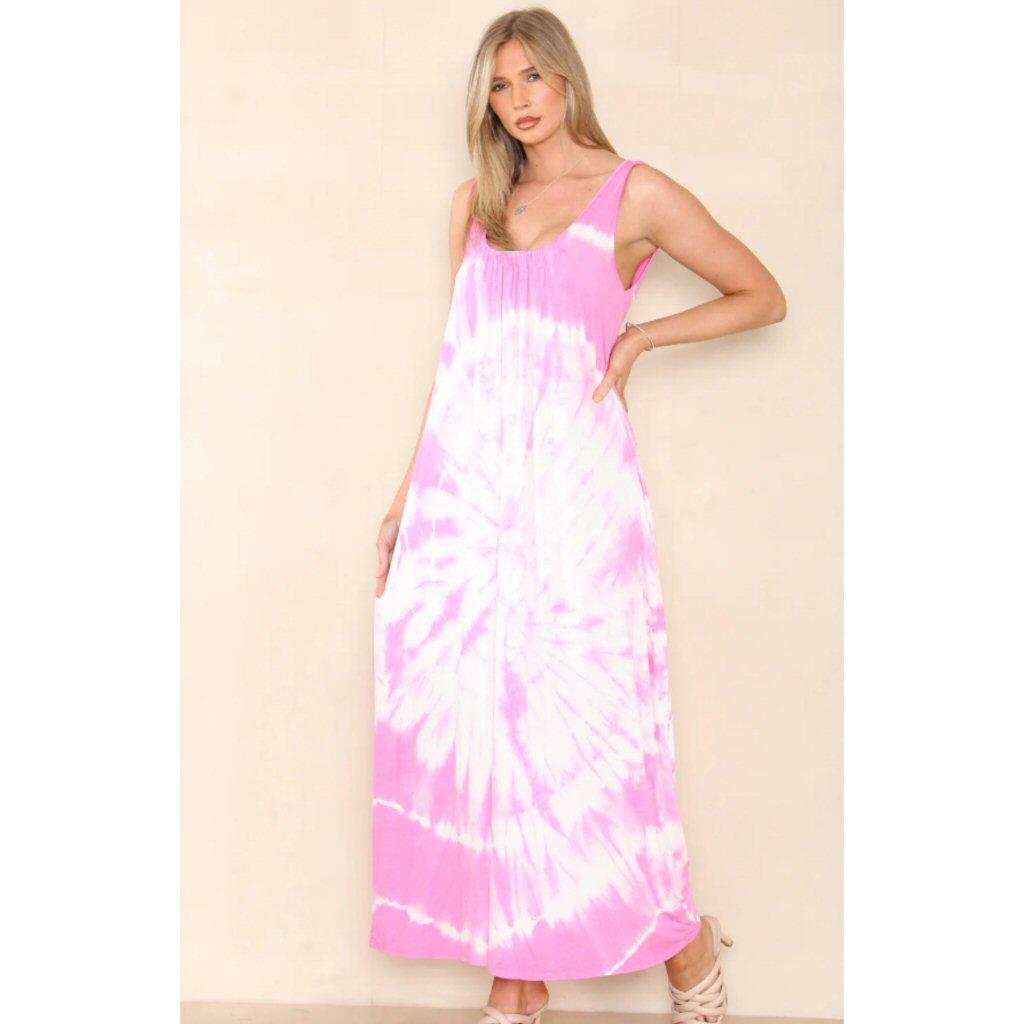 Olivia Tie Dye Maxi Dress - Pink