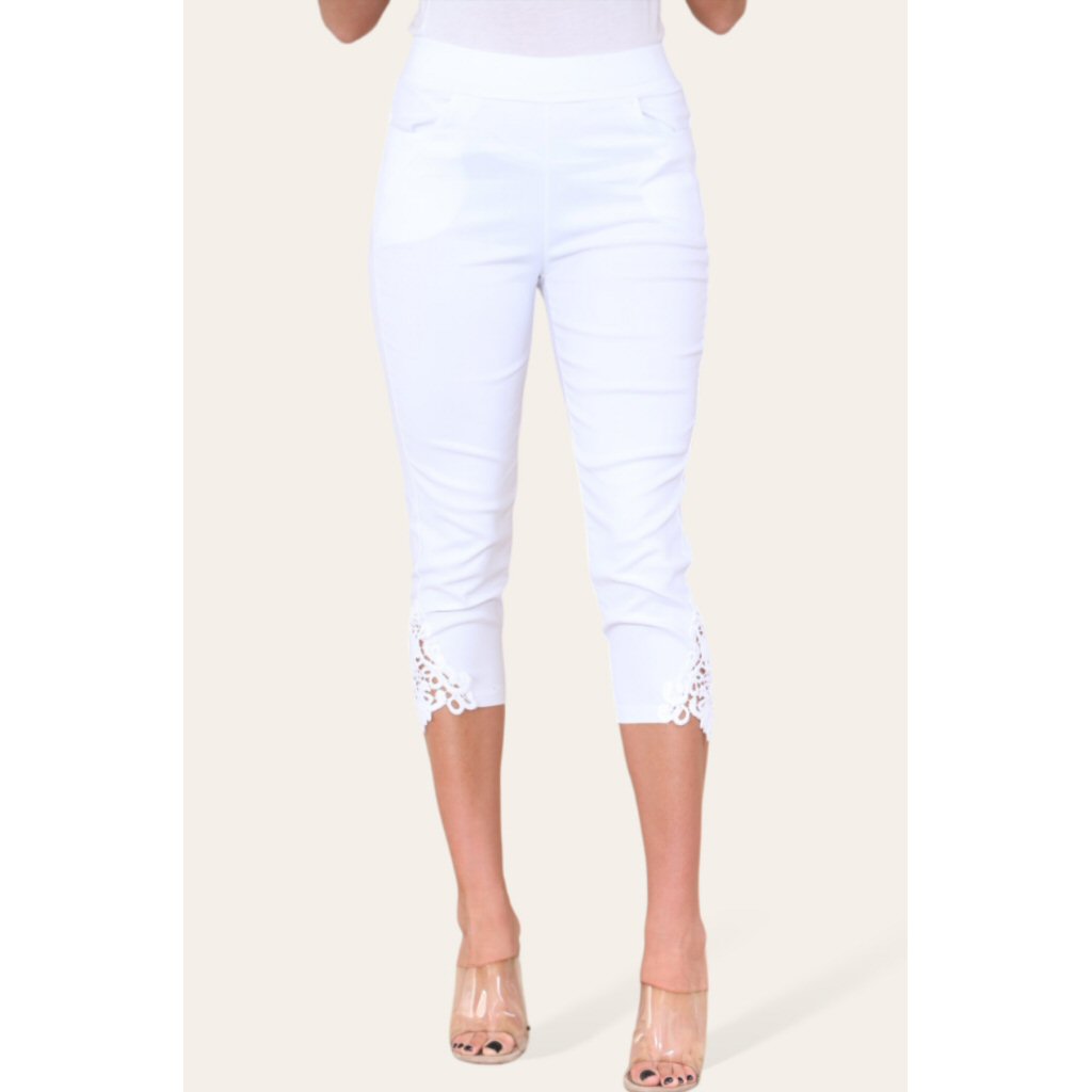 Carla Embroidered Capri Trousers - White
