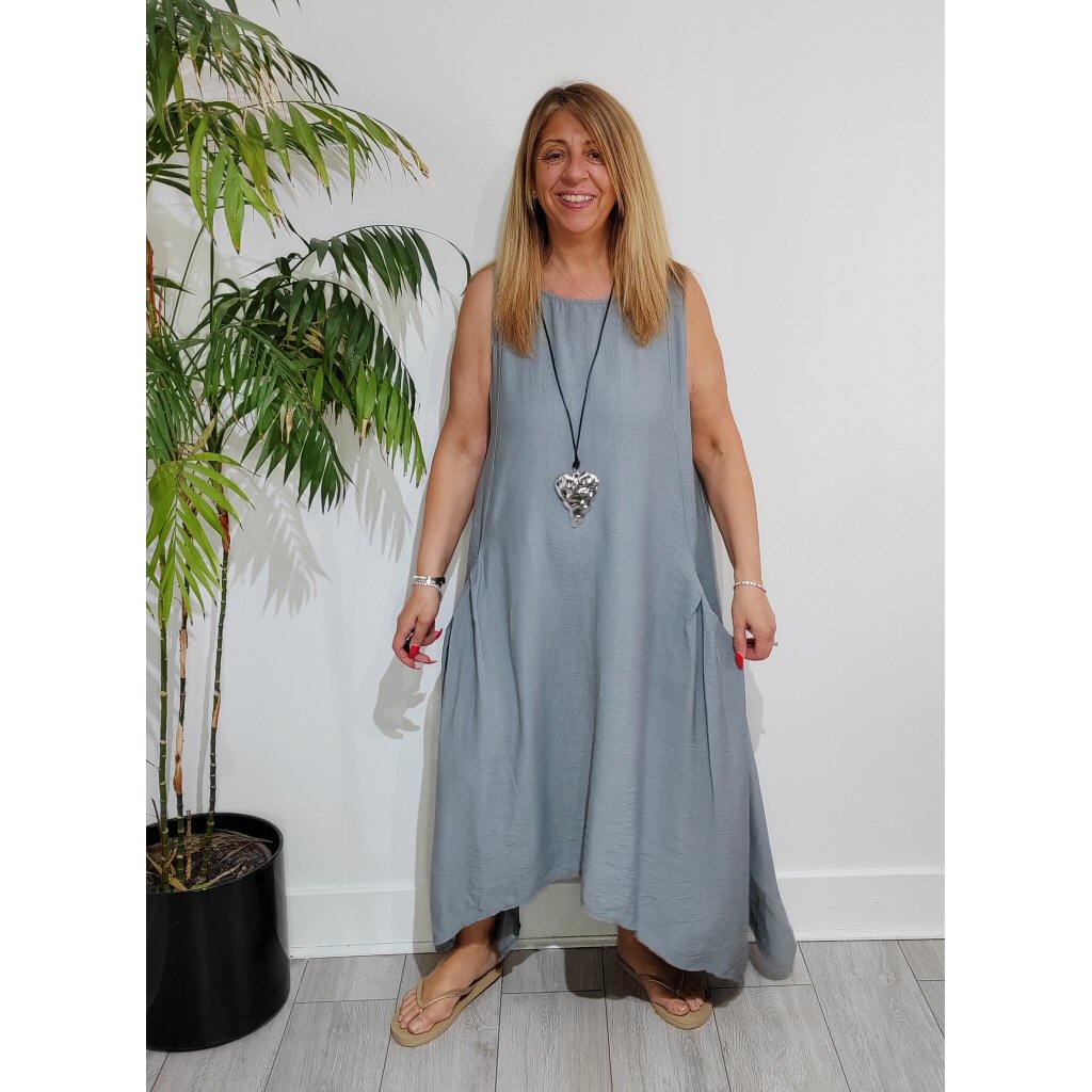 Isla Dipped Side Pocket Dress - Grey