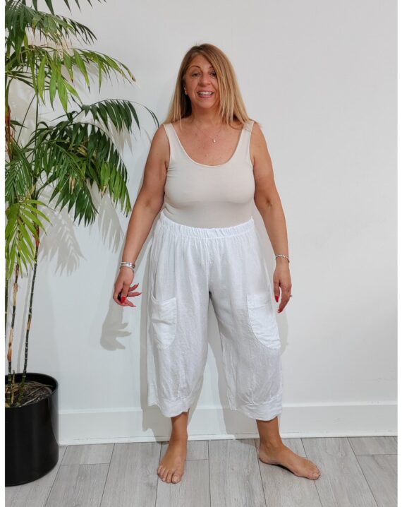 Jodie Linen Crop Trousers - White