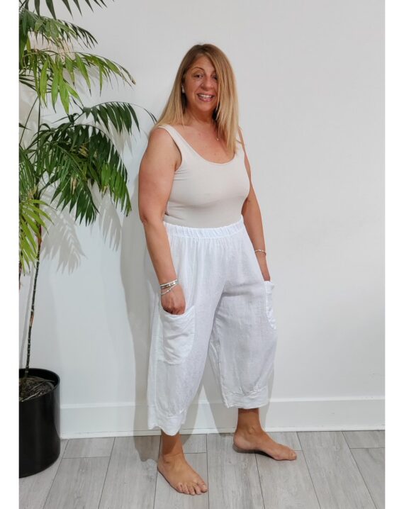 Jodie Linen Crop Trousers - White